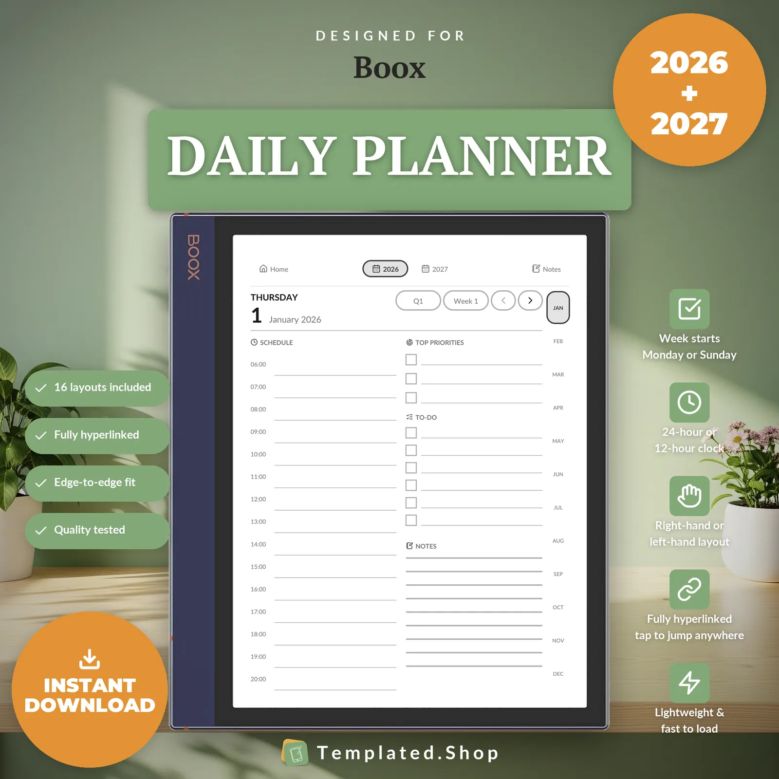 Daily Planner 2026–2027 on an e-ink tablet