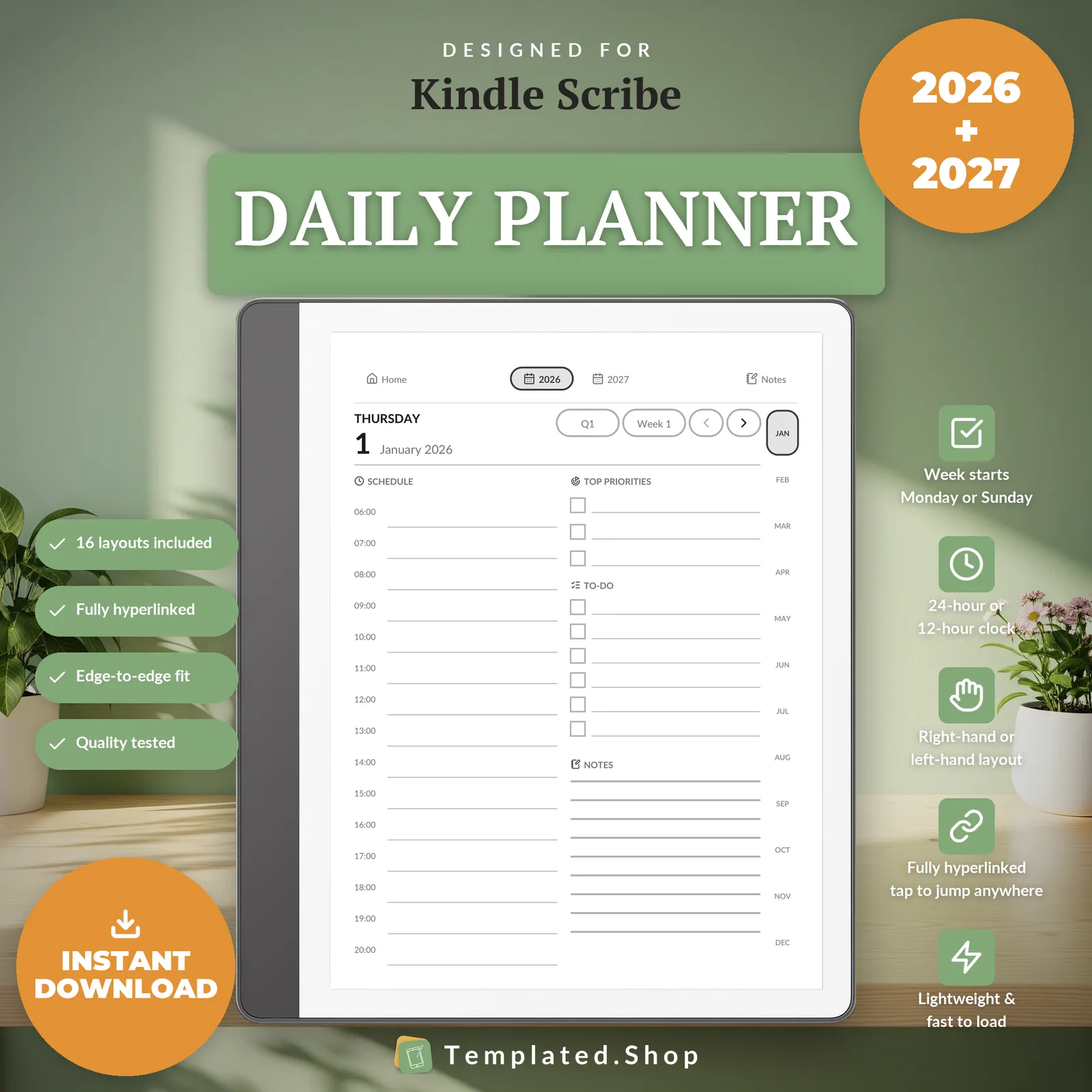 Daily Planner 2026–2027 on an e-ink tablet