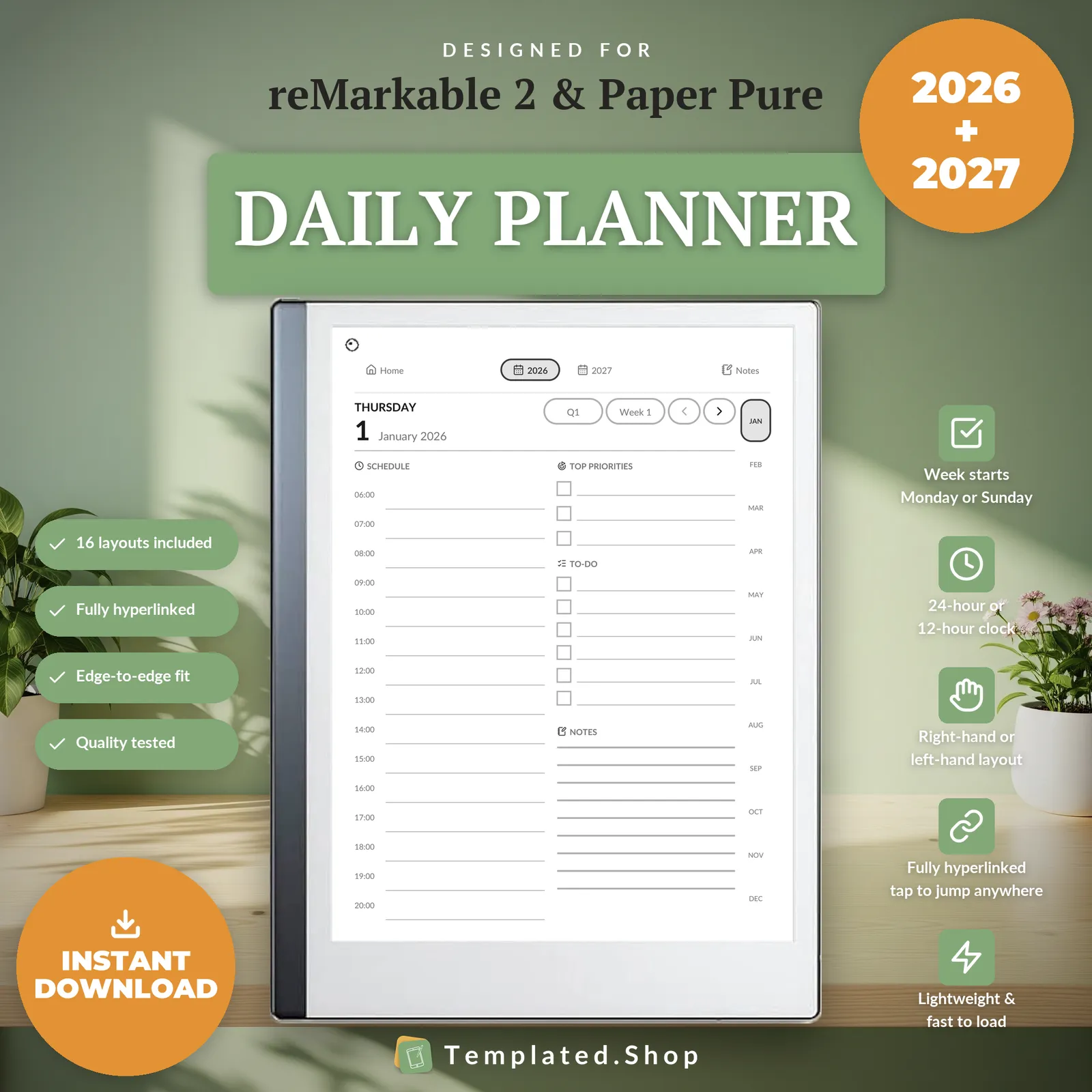 Daily Planner 2026–2027 on an e-ink tablet