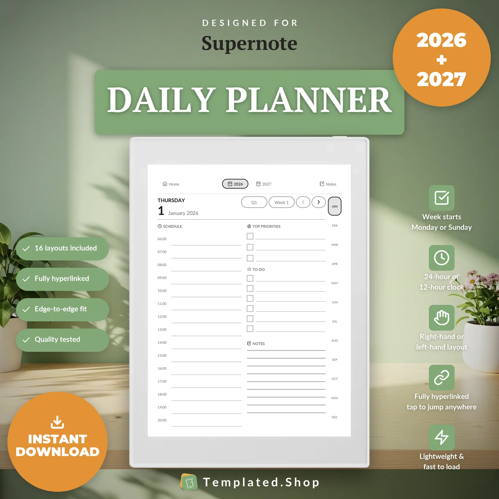Daily Planner 2026–2027 on an e-ink tablet