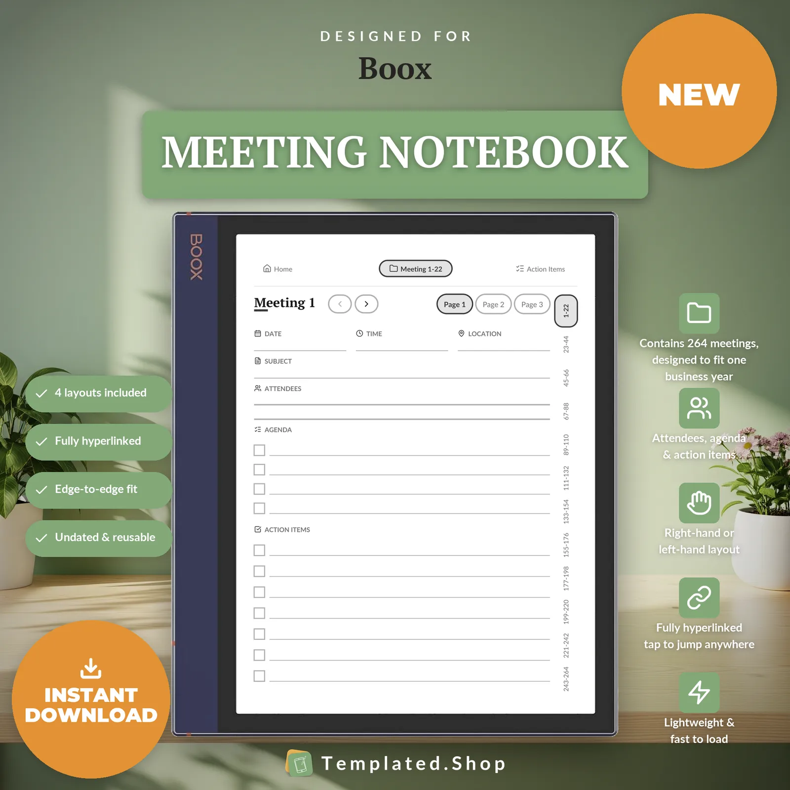 Meeting Notebook on an e-ink tablet