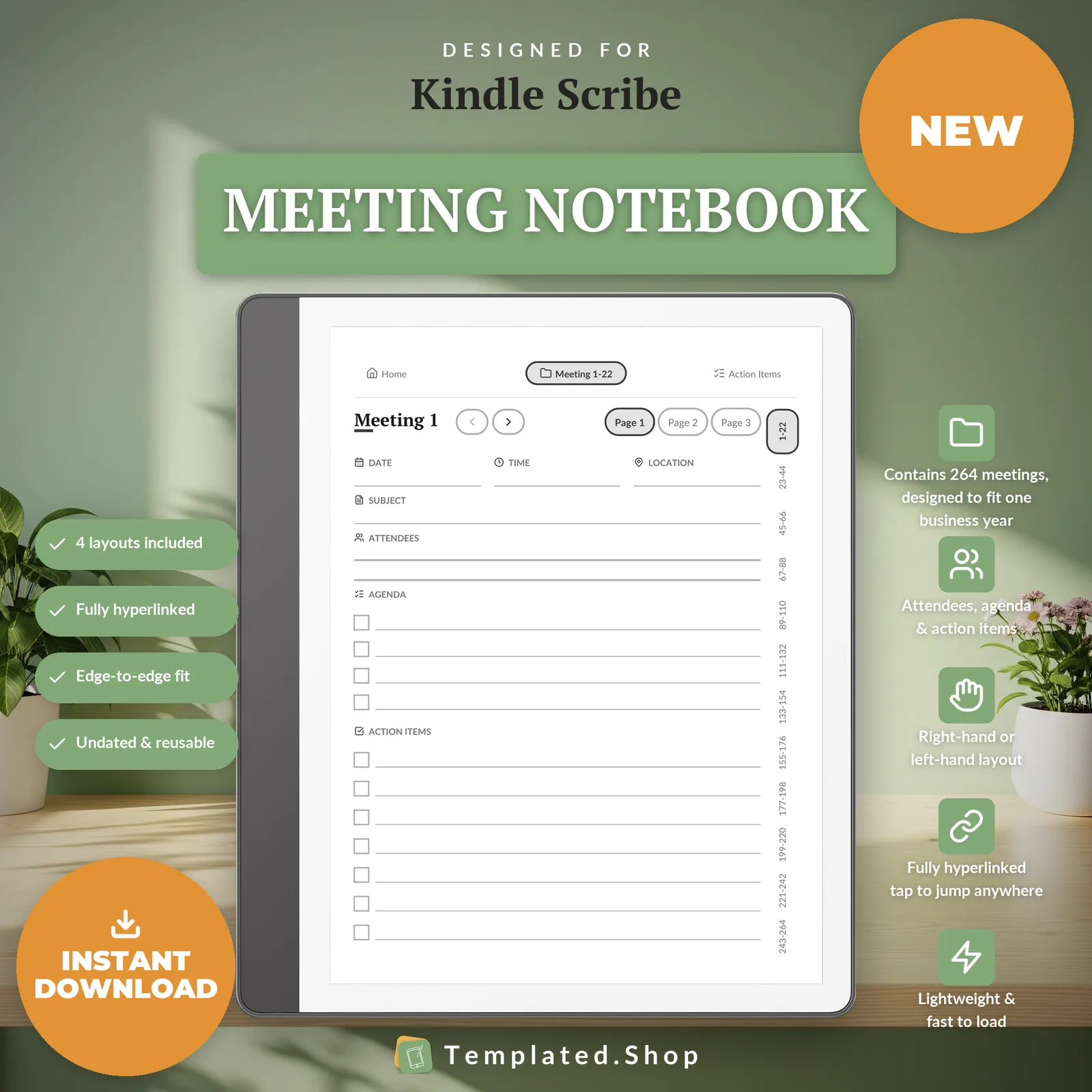 Meeting Notebook on an e-ink tablet