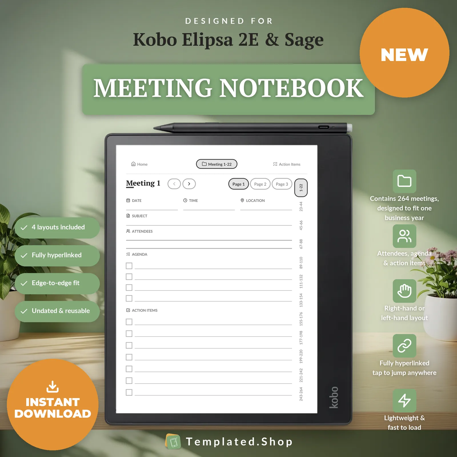 Meeting Notebook on an e-ink tablet