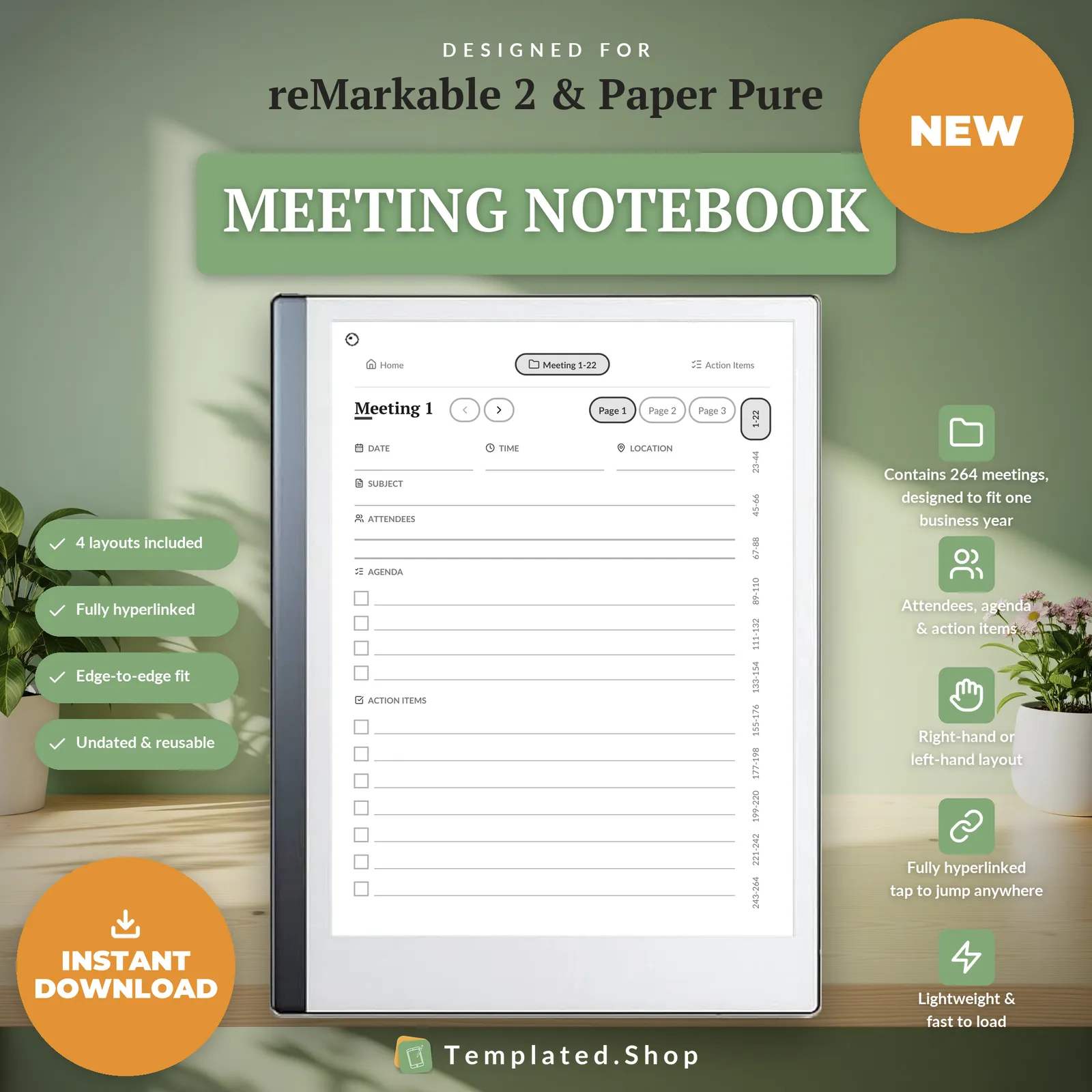 Meeting Notebook on an e-ink tablet