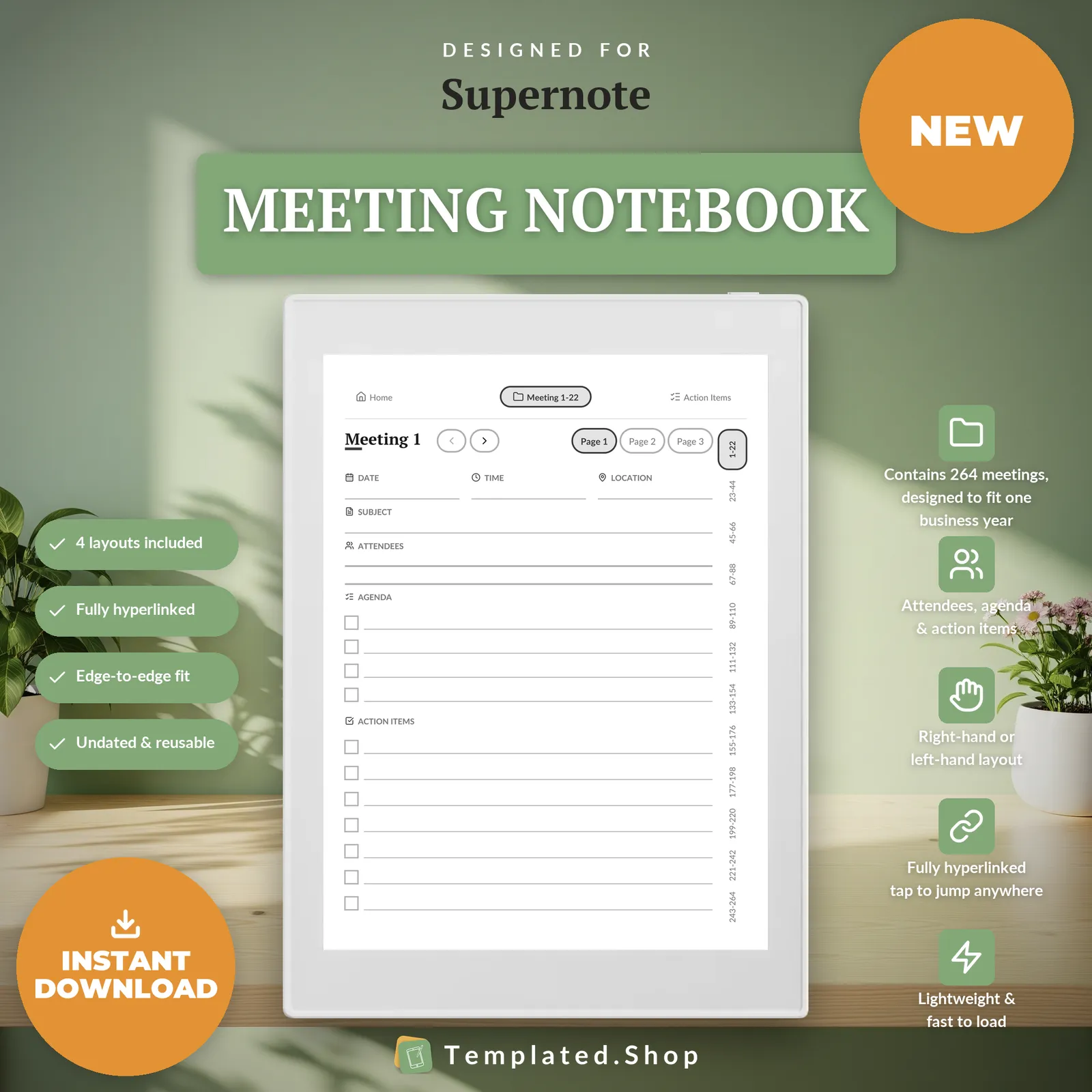 Meeting Notebook on an e-ink tablet